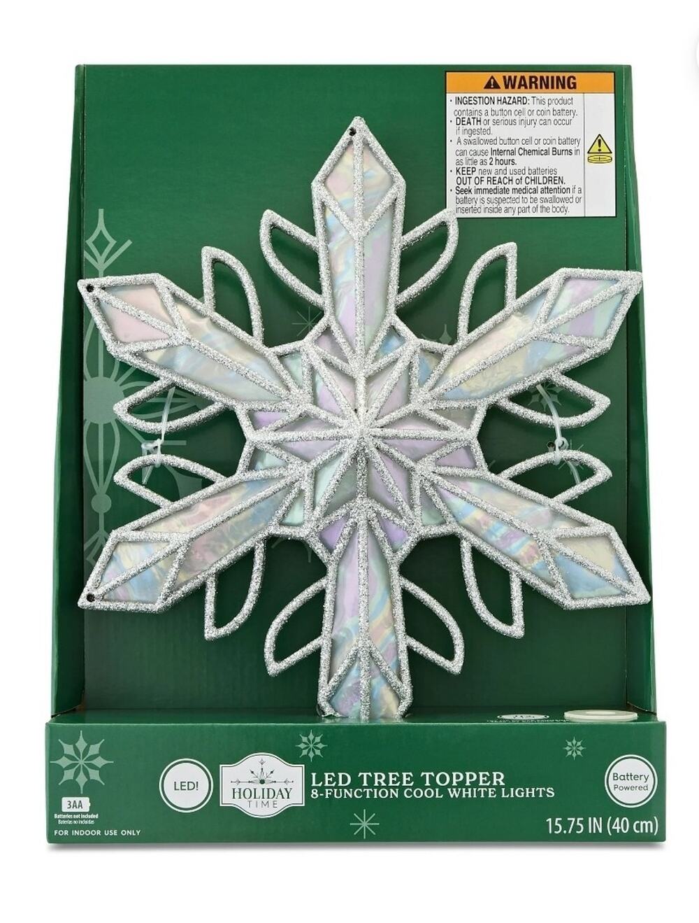 NEW! Holiday Time LED Snowflake Christmas Tree Topper, Silver, 15.75"